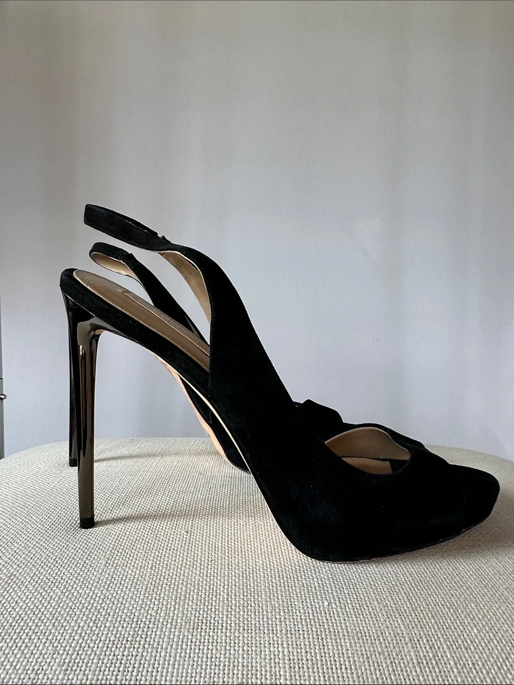 BCBGMAXAZRIA Ma-Prue Black Suede Leather Slingback Platform Heels - Size 9.5